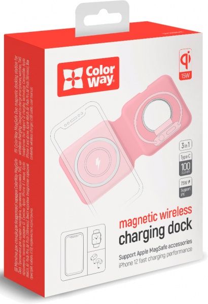 Беспроводное зарядное устройство ColorWay MagSafe Duo Charger 15W for iPhone розовое (CW-CHW32Q-PK)