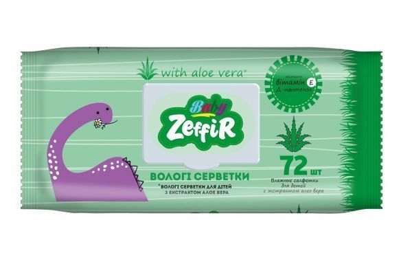 Детские влажные салфетки ZEFFIR с экстрактом алоэ вера 72 шт.