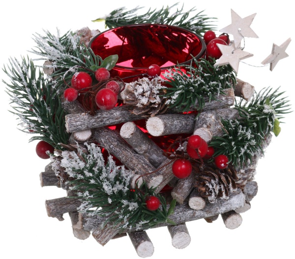 Венок-подсвечник с хвоей, шишками и ягодами d150 мм EPI-F15X3558 