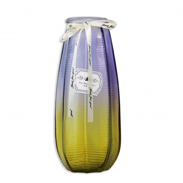 Ваза стеклянная Crystal Alnita 26,5 см желто-синяя 