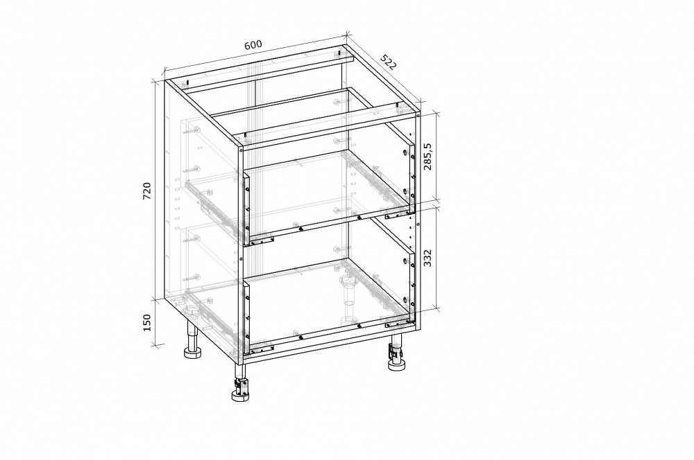 Тумба нижняя Грейд с 2-мя ящиками полного выдвижения V-6 Оптимум 600x870x522 мм белый