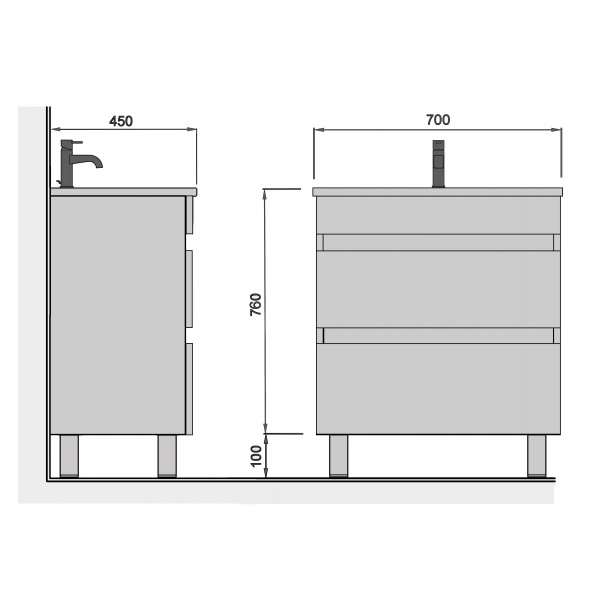 Тумба Мойдодыр Soft White 70 с умывальником Cosmo белая напольная