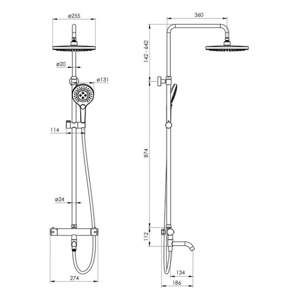 Душевая система Imprese Centrum T-10260SR с термостатом для ванны