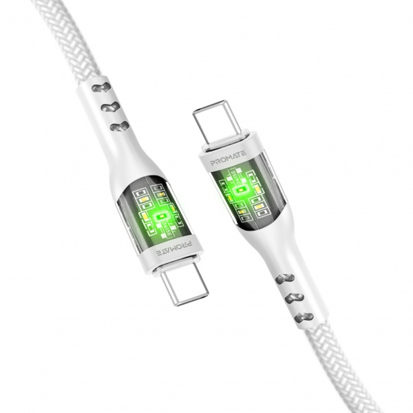 Кабель Promate TransLine-CC USB-C to USB-C 60W Power Delivery 1,2 м білий (transline-cc.white) 