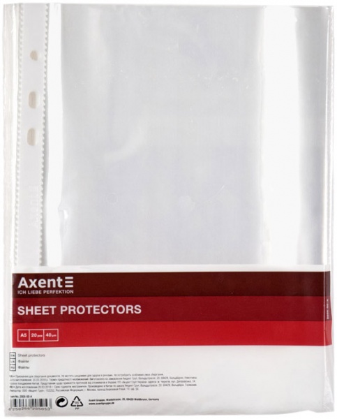 Файли 2005-00-A А5, прозорий, глянцевий, 40 мкм., 100 шт. Axent