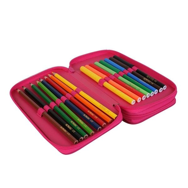 Пенал школьный 23 предмета Double Stars 50032914 Herlitz розовый с голубым