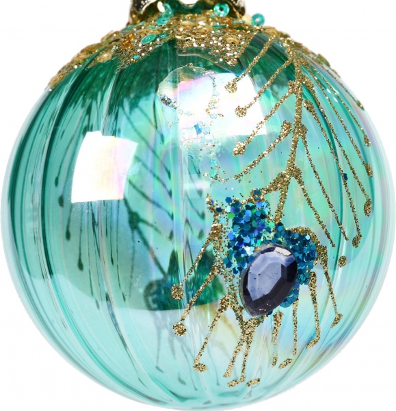 Шар новогодний Перья павлина в ассортименте 80 мм бирюзовый