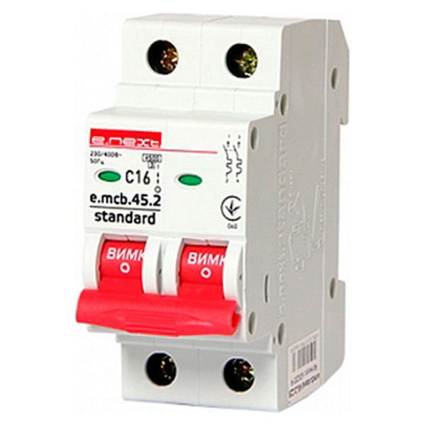 Автоматичний вимикач  E.next e.mcb.stand.45.2.C16, 2р, С 16 А, 4.5 кА s002017