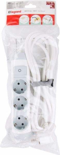 Удлинитель Legrand Comfort с заземлением 3 гн. серый 3 м 694622 
