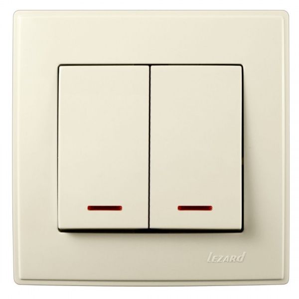Вимикач двоклавішний Lezard Lesya з підсвіткою 10 А 250В кремовий 705-0303-112