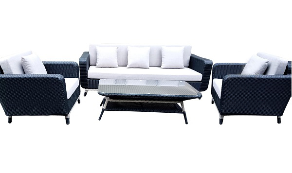 Комплект меблів зі штучного ротангу BABYLON стіл 120x60x40 см + 2 крісла + софа чорний із срібним