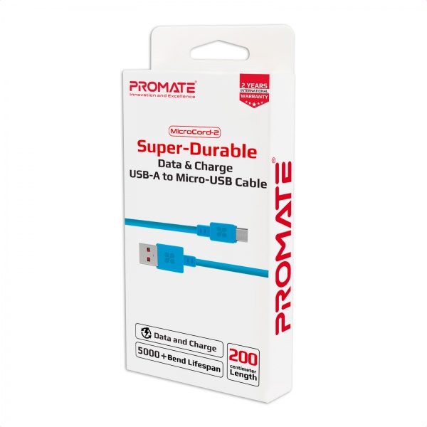 Кабель Promate MicroCord-2 USB-microUSB 2А 2 м синій (microcord-2.blue) 