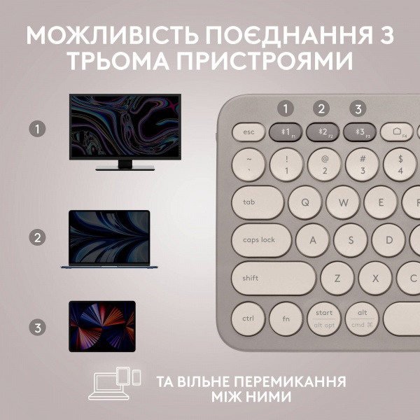 Клавіатура Logitech K380 Multi-Device Bluetooth Keyboard US (L920-011165) sand 