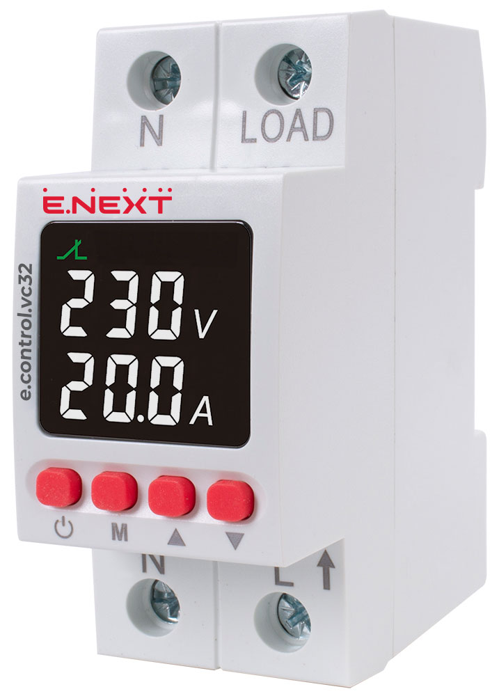 Реле напряжения и тока E.NEXT 32А с индикацией e.control.vc32 p0690028