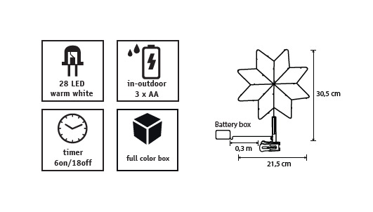 Верхушка светодиодная Снежинка 21,5 см 28 LED на прищепке теплый белый комбинированная золотой 
