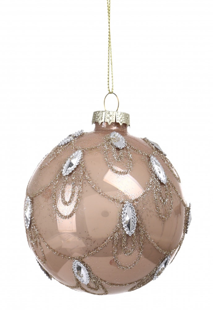 Шар стеклянный юла / сосулька орнамент 3 ассортимент кремовый