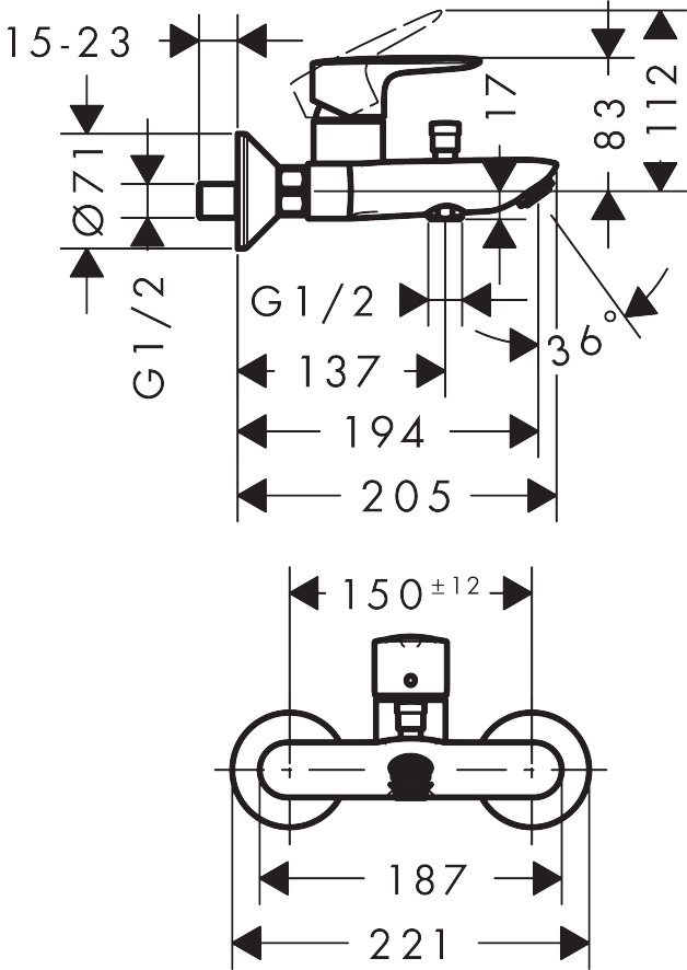 Смеситель для ванны Hansgrohe MYSPORT черный матовый