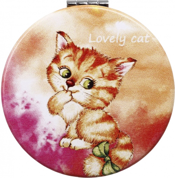 Зеркало карманное косметическое Лідер Канц Котик круглое 12 вариантов в ассортименте 