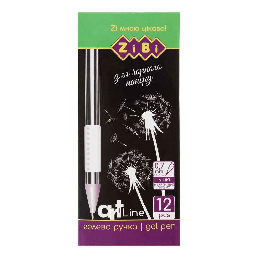 Ручка гелевая ZiBi Black Paper белая ART Line ZB.2208-12