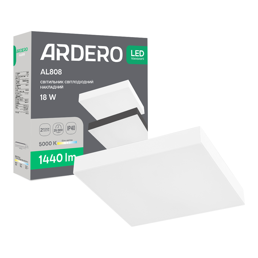 Светильник светодиодный ARDERO 18 Вт 5000 IP40 AL808 18W w