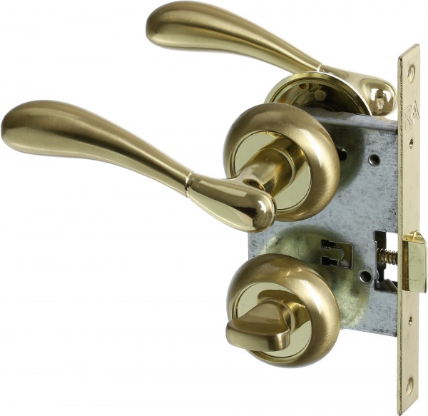 Замок врезной с ручками RDA Imola WC 70 мм полированная латунь/матовая латунь