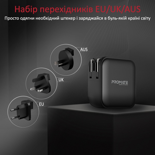 Сетевое зарядное устройство Promate GaNPort4-100PD 100 Вт 3хUSB-C+USB-A Black 