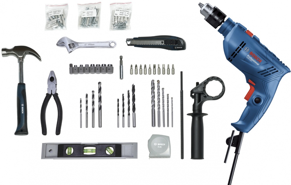 Дрель ударная Bosch Professional GSB 600+ набор принадлежностей 100 шт. 06011A0321