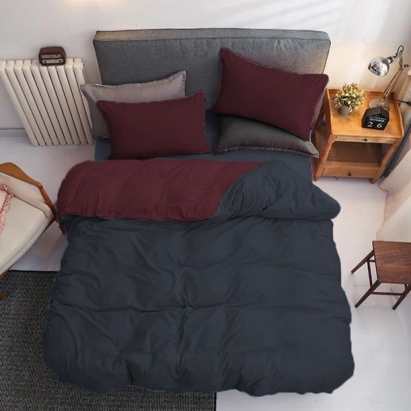 Комплект постільної білизни Графіт Towny євро сірий із бордовим 