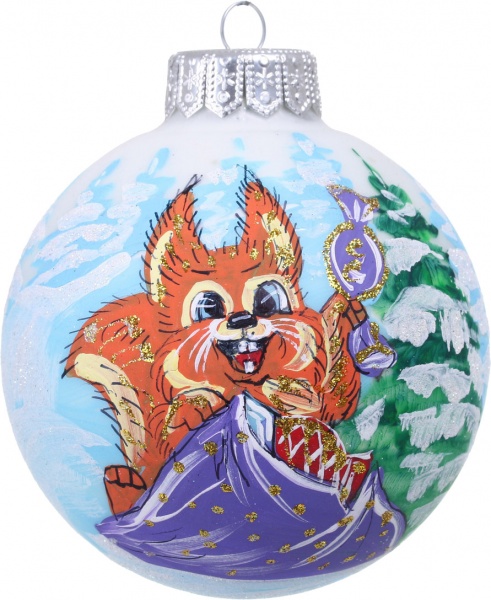 Шар новогодний зимние краски ручной работы стеклянный d 100 мм разноцветный