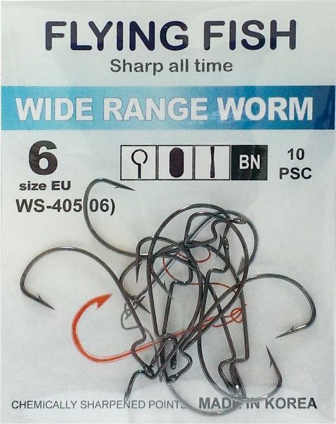 Крючок Flying Fish Wide Range Worm №6 10 шт. WS-405(06)