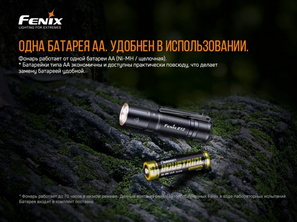 Фонарик Fenix ручной E12 V2.0 черный