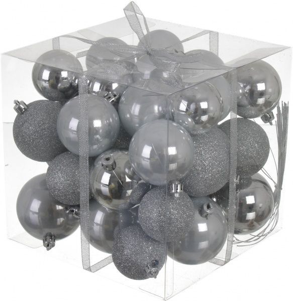 Набор елочных шаров пластиковых Свежесть серебряный 5-6-7 см 36 шт./уп. 