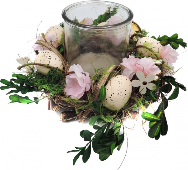 Подсвечник пасхальный розово зеленый 20x11 см