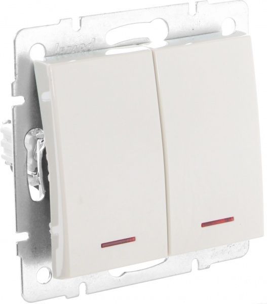 Вимикач двоклавішний Lezard Rain з підсвіткою 220В крем 703-0388-112