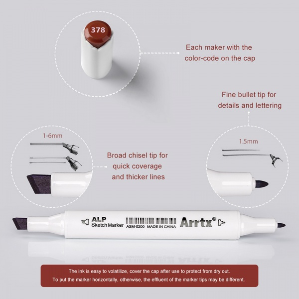 Набір маркерів Arrtx Alp ASM-02-SK02 12 кольорів відтінки шкіри LC302604 