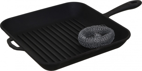 Сковорода-гриль чавунна лита з металевою ручкою 28x28x4см Maysternya