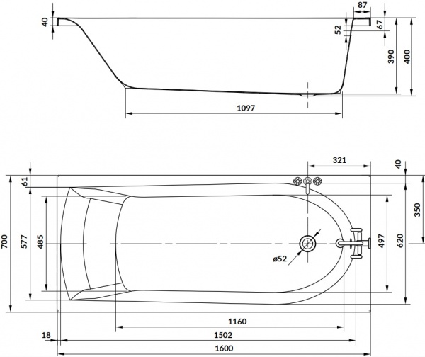 Ванна акрилова Cersanit IVA 160х70 см 