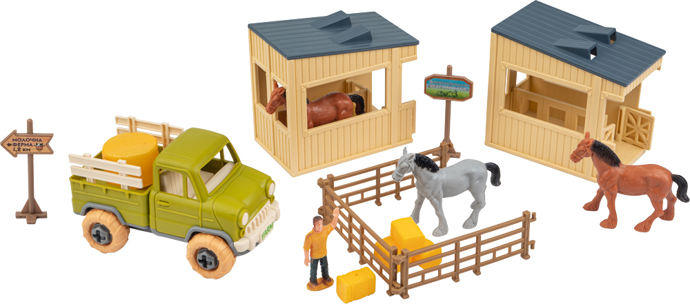 Ігровий набір OTAMANKO Веселий хутір (вантажівка та стайня з кіньми) 532.01.61