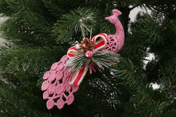 Декоративна підвіска Павлін з декором 20 см HFF2028P рожевий