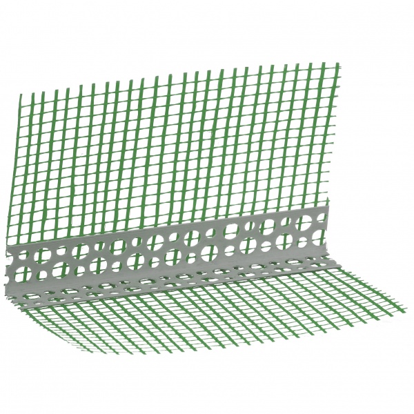 Уголок ПВХ фасадный перфорированный с сеткой ШТУКАТУР 100х100 мм 2,5 м 160г/м2 