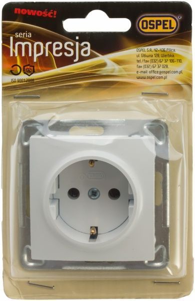 Розетка с заземлением Ospel Impresja 16 А 250 В без шторок белый
