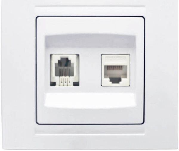 Розетка комп'ютерна + телефонна подвійна Gunsan Moderna білий MD 29 11 132