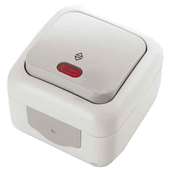 Вимикач одинарний прохідний з підсвіткою Viko Palmiye IP54 сірий