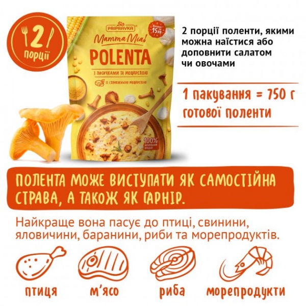 Смесь ТМ Pripravka Mamma Mia Полента с лисичками и моцареллой 170г 