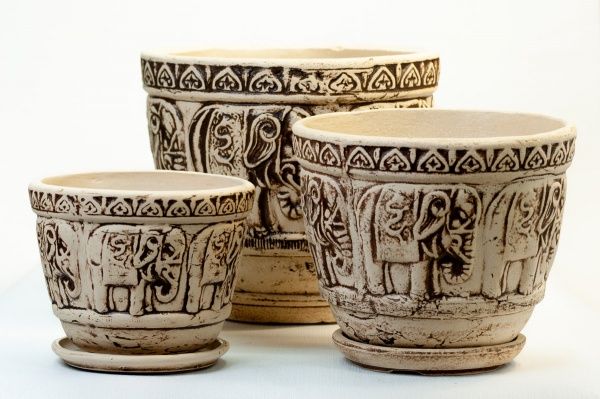 Горщик шамотний Слони №1 круглий 16л бежевий 