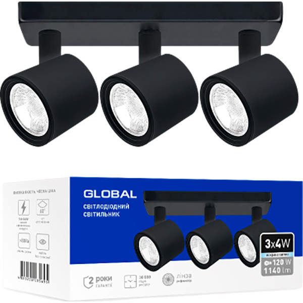 Світильник світлодіодний Global GSL-02S 4100K 3x12 Вт чорний 