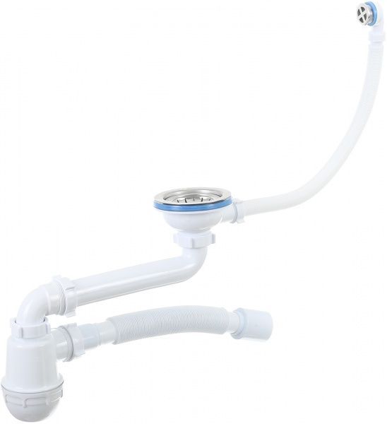Сифон для кухонной мойки Water House с гибкой трубой 40 * 50, + круглый перелив MC-02-ES