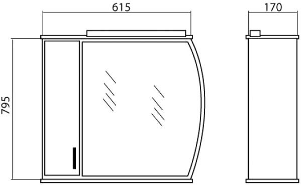Зеркало со шкафчиком Aqua Rodos Decor 65 шкафчик слева 