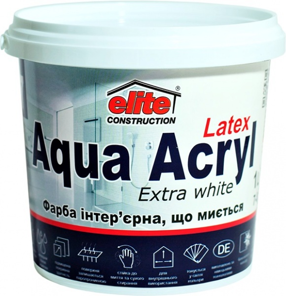 Фарба акрилова Elite Construction Аква-Акрил мат біла 5л 