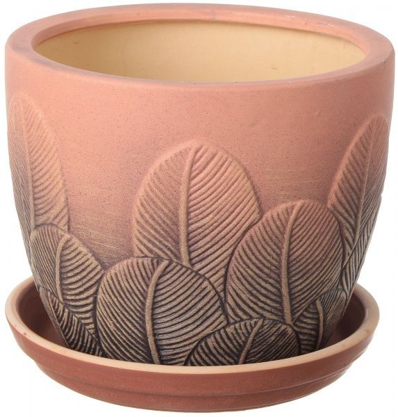 Горщик Viet Thanh Ceramic з блюдцем перо 22х18 см VT.11660-2 круглий коричневий 